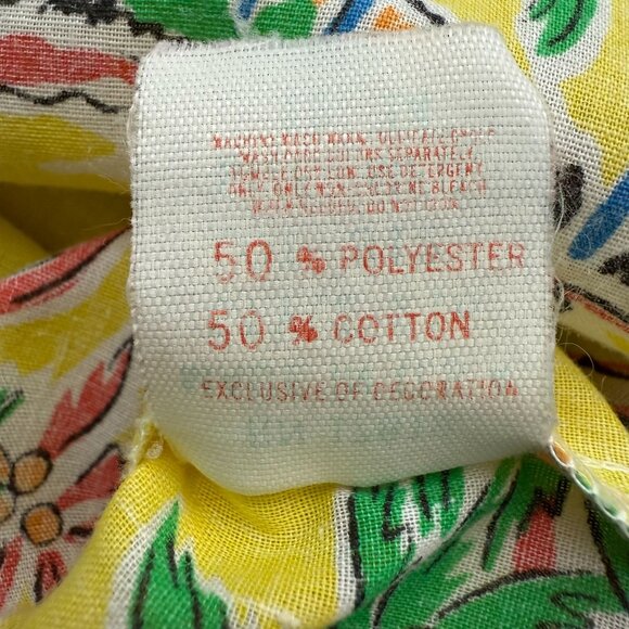 VTG 70s Loungees Shirt Womens 12/14 Yellow Parrot Top Snap Cover Up Pocket USA - Picture 7 of 9